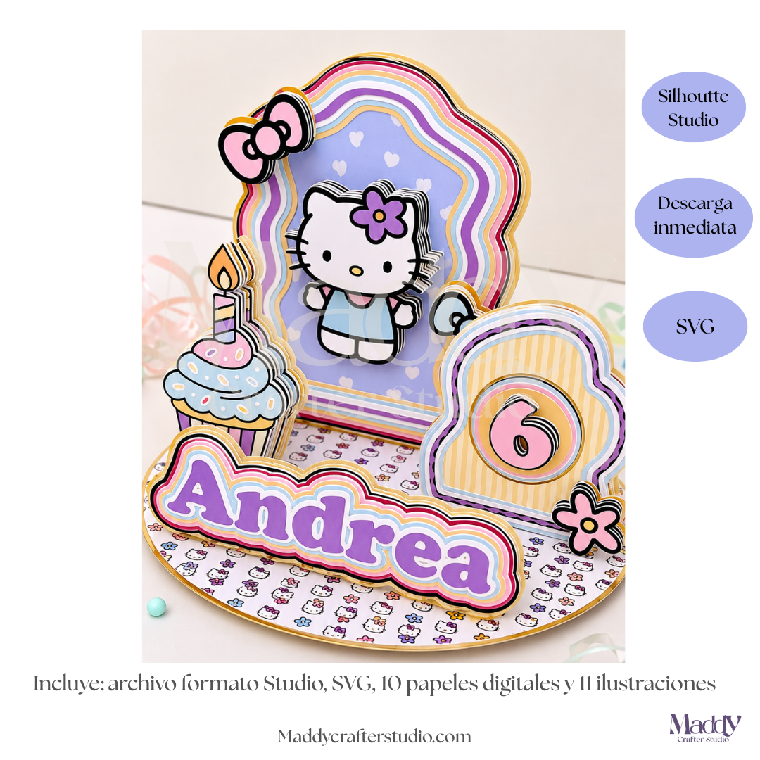 Cake Topper Escenario Editable | SVG + Silhouette Studio + 11 PNG + 10 Papeles Digitales