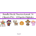Bundle Día de Muertos Kawaii | 74 Cliparts PNG + 12 Papeles Digitales