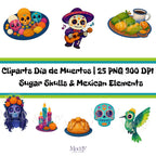Day of the Dead Clipart Bundle | 25 PNG 300 DPI | Sugar Skulls Mexican Elements Instant Download