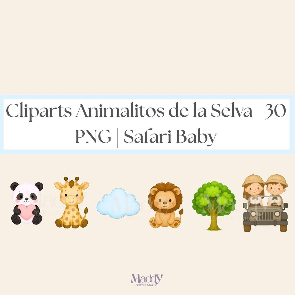 Safari Baby Clipart Bundle | 30 PNG Transparent Background | Jungle Animals Instant Download
