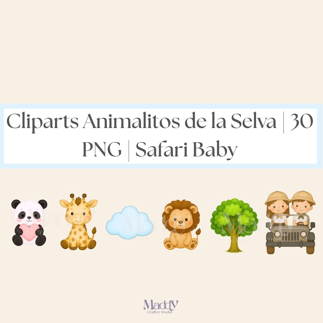 Safari Baby Clipart Bundle | 30 PNG Transparent Background | Jungle Animals Instant Download