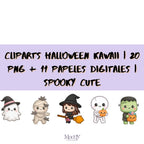 Kawaii Halloween Clipart Bundle | 20 PNG + 11 Digital Papers | Spooky Cute Instant Download