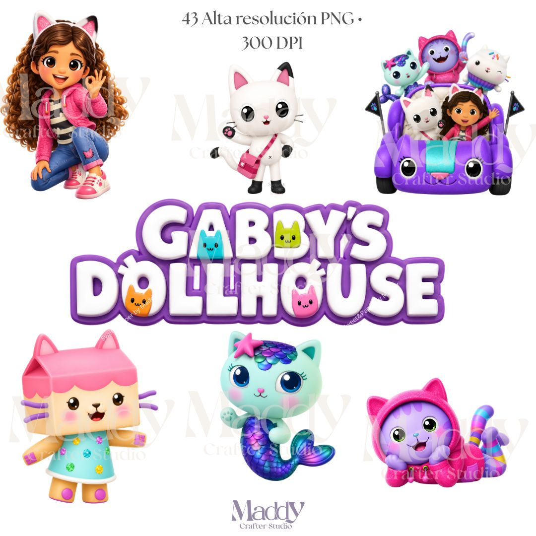 Gabby's Dollhouse Clipart Bundle | 41 PNG 300 DPI Transparent | Kids Party Topper Instant Download