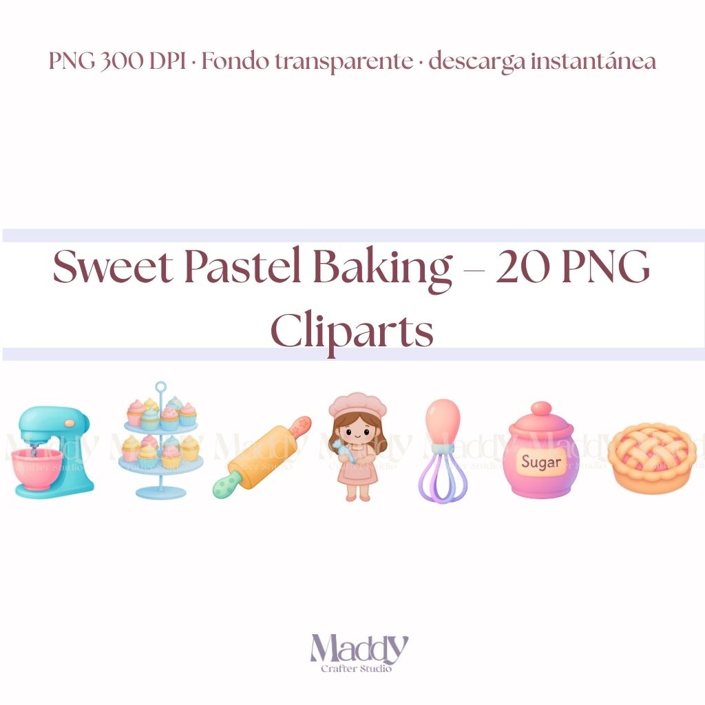 Sweet Pastel Baking Clipart Bundle | 20 PNG Transparent | Cake Cupcake Bakery Instant Download