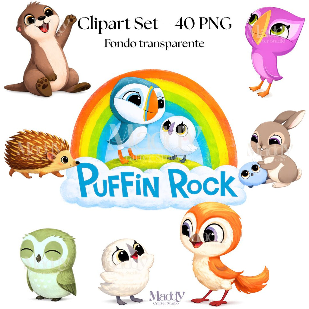 Puffin Rock Clipart Bundle | 40 PNG Transparent Background | Kids Party Instant Download