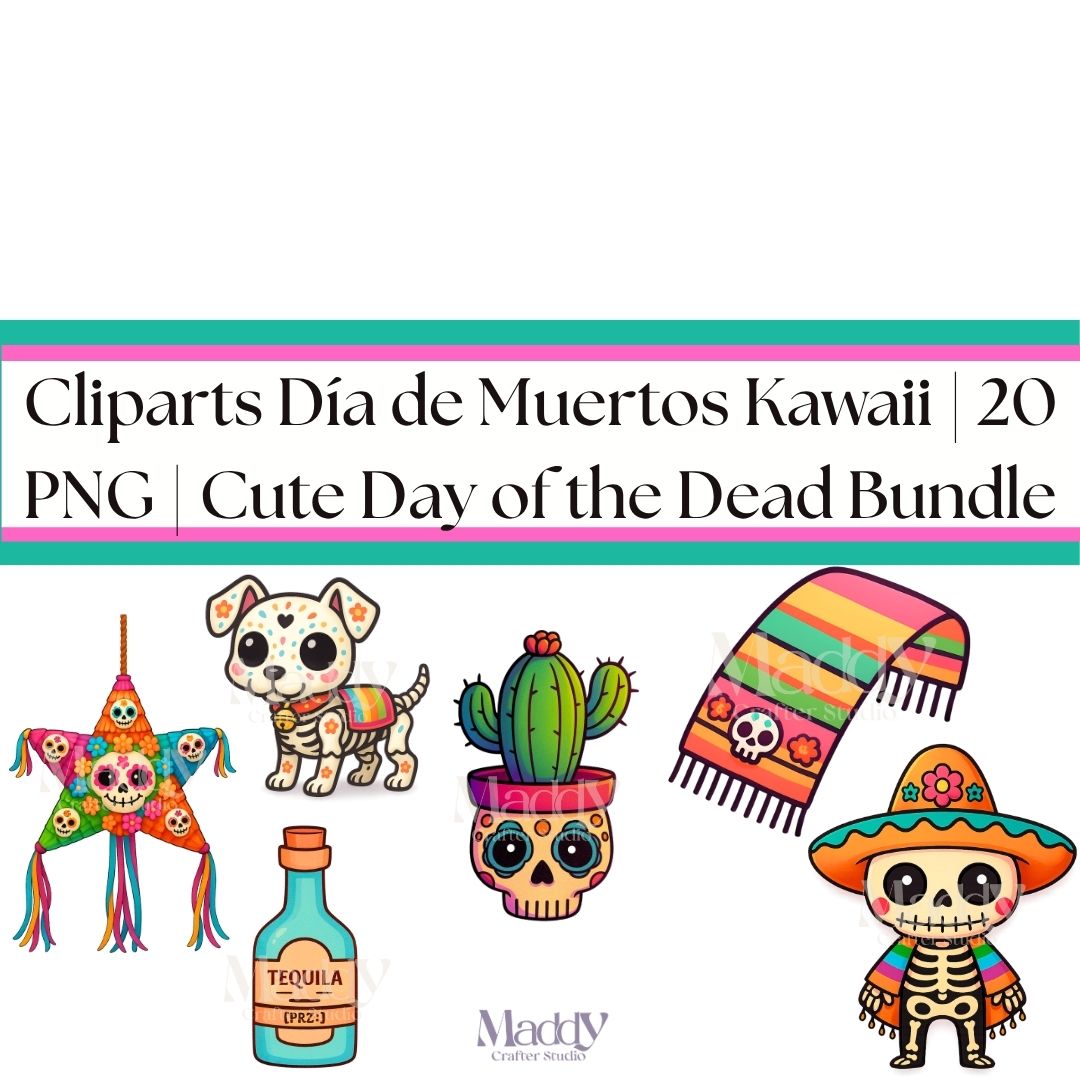 Cute Day of the Dead Clipart Bundle | 20 Kawaii PNG Transparent | Mexican Halloween Instant Download