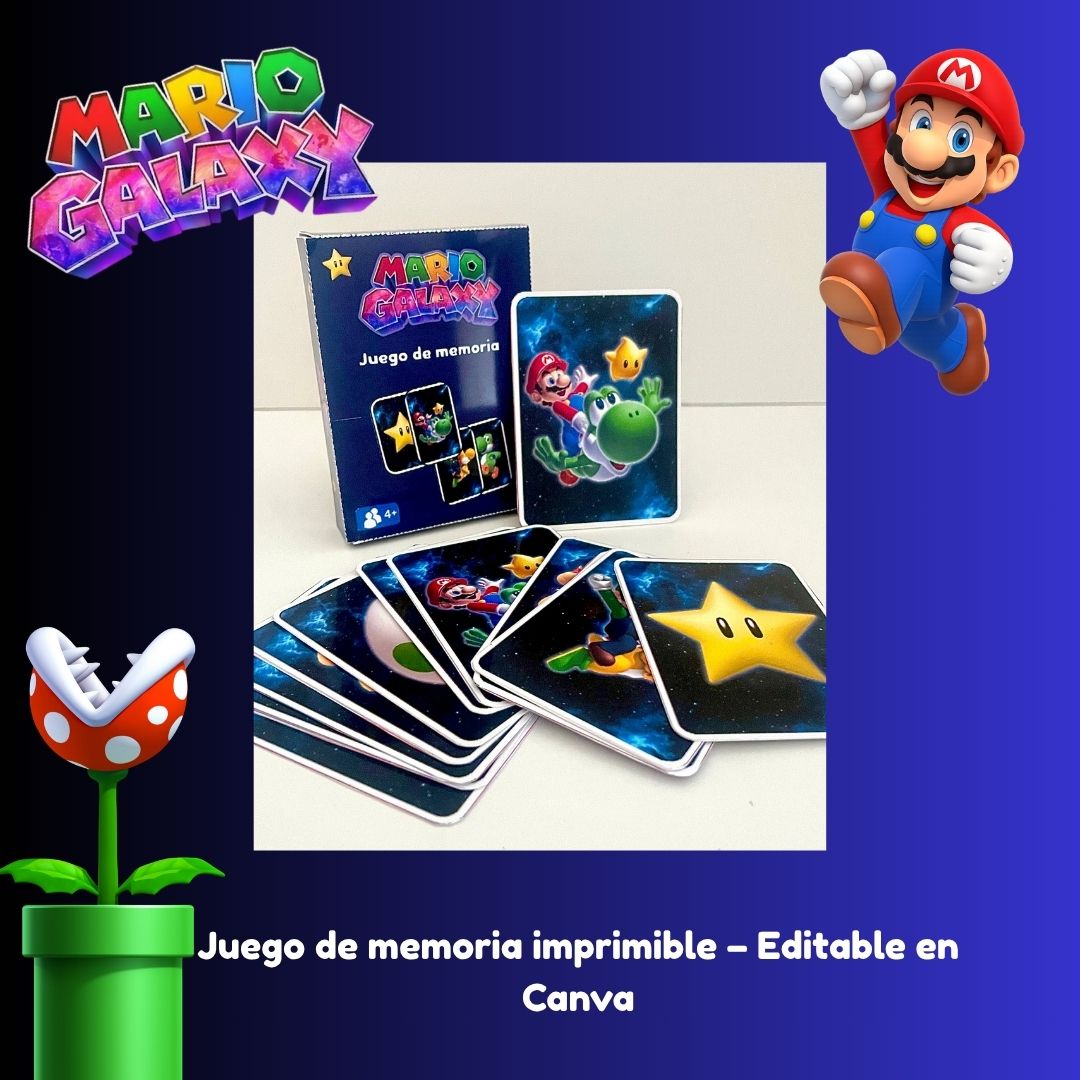 Juego de memoria Mario Galaxy editable en Canva