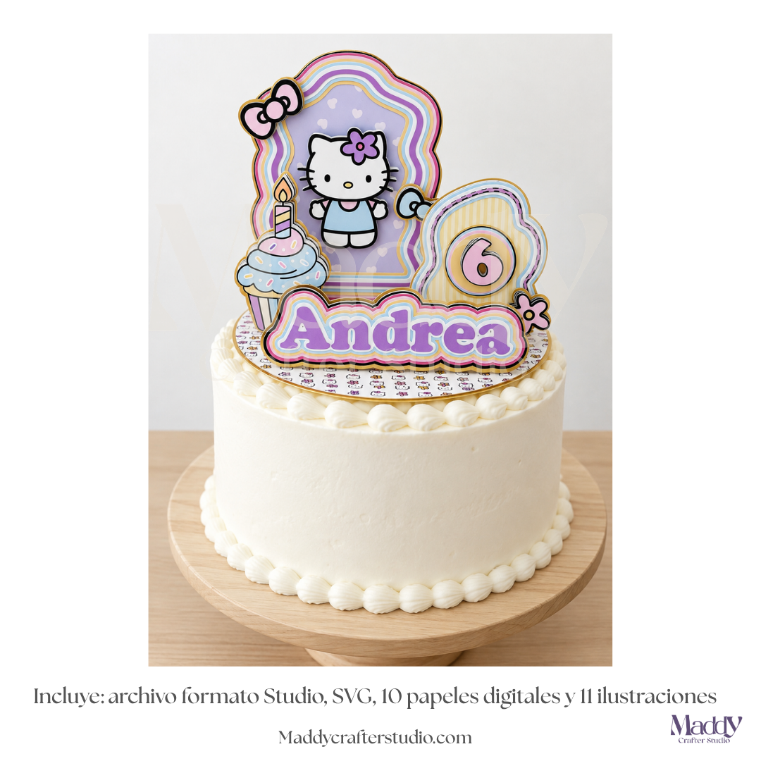 Cake Topper Escenario Editable | SVG + Silhouette Studio + 11 PNG + 10 Papeles Digitales