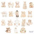 Baby Teddy Bear Clipart Bundle | 35 PNG 300 DPI Transparent | Kawaii Baby Shower Instant Download