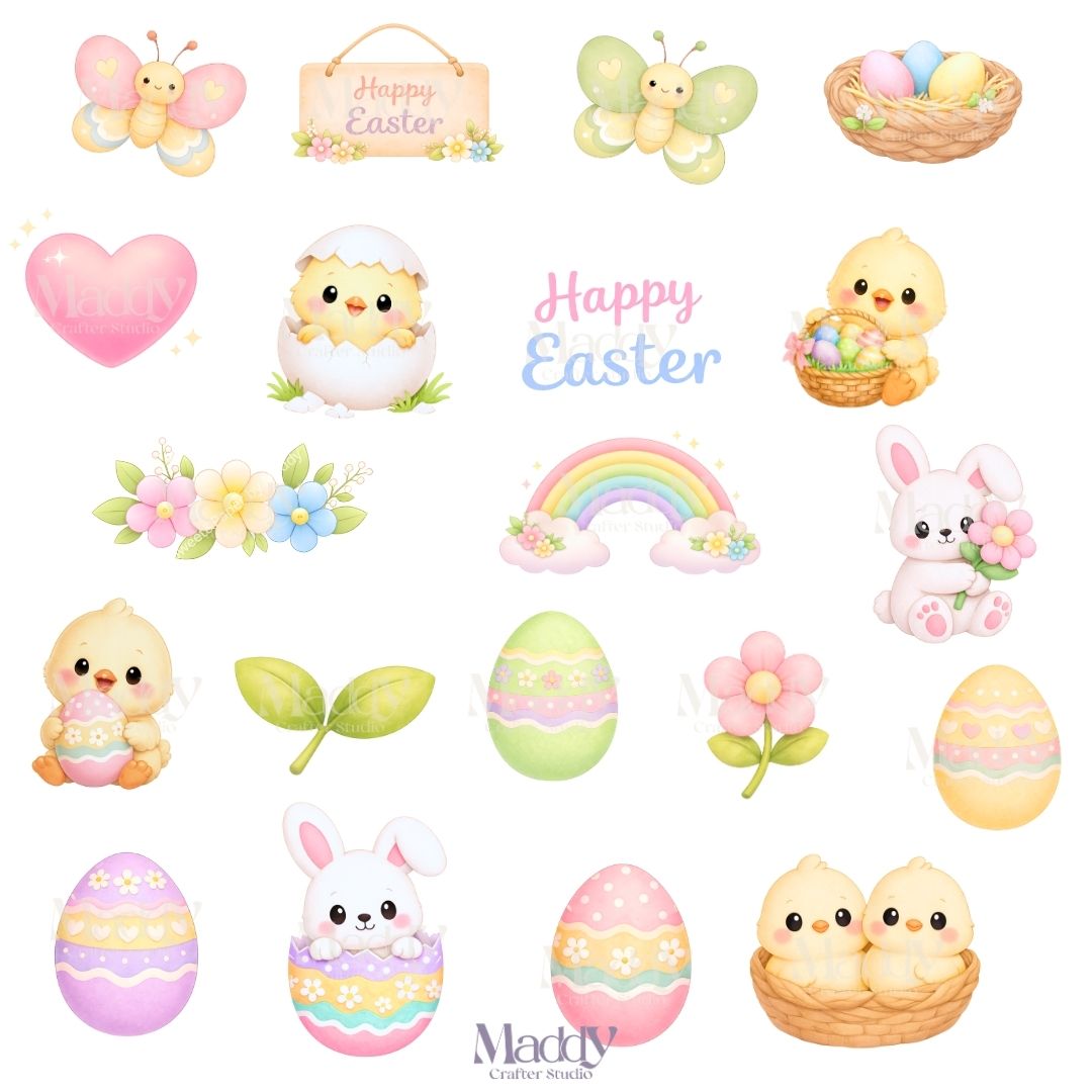 Easter Clipart Bundle | 31 PNG + 14 Digital Papers | Spring Pastel Easter Instant Download