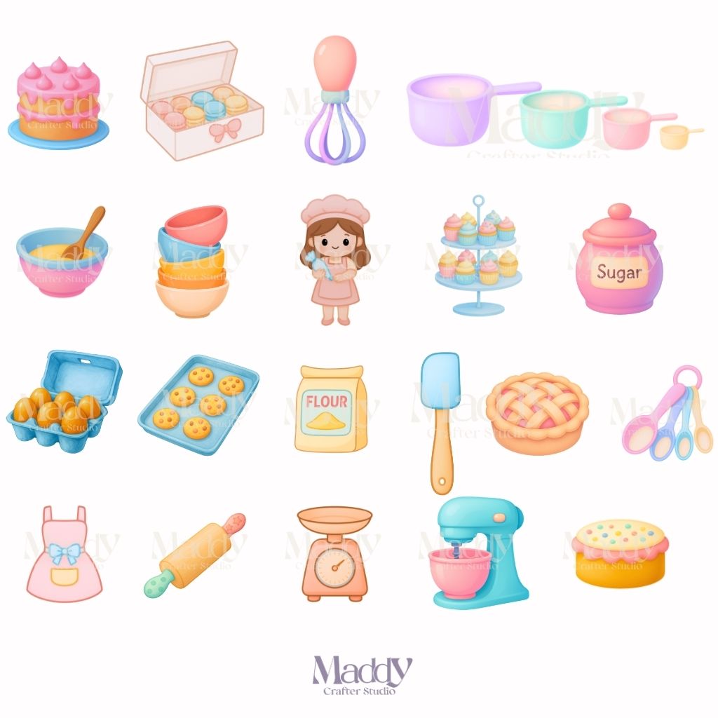 Sweet Pastel Baking Clipart Bundle | 20 PNG Transparent | Cake Cupcake Bakery Instant Download