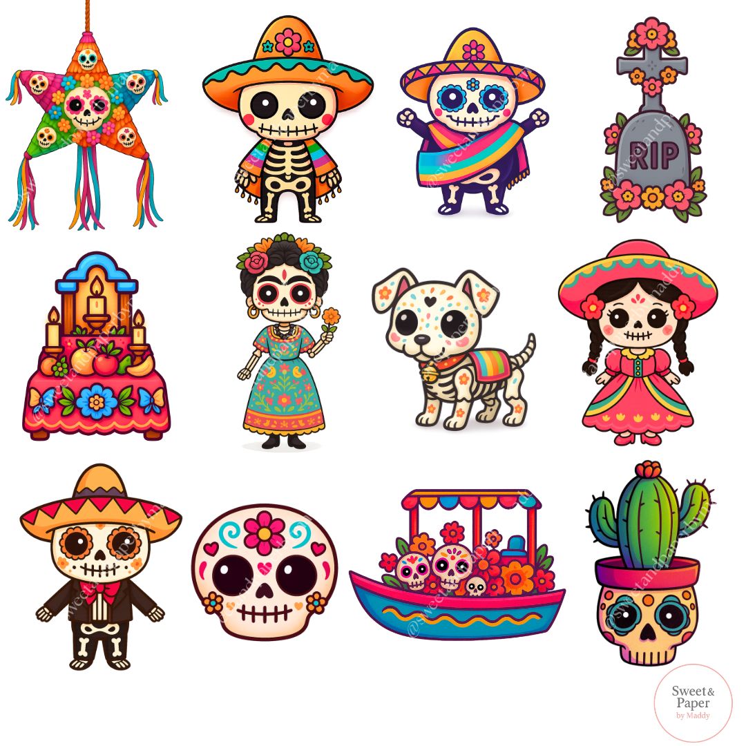 Cliparts - Cute Kawaii day of the dead bundle