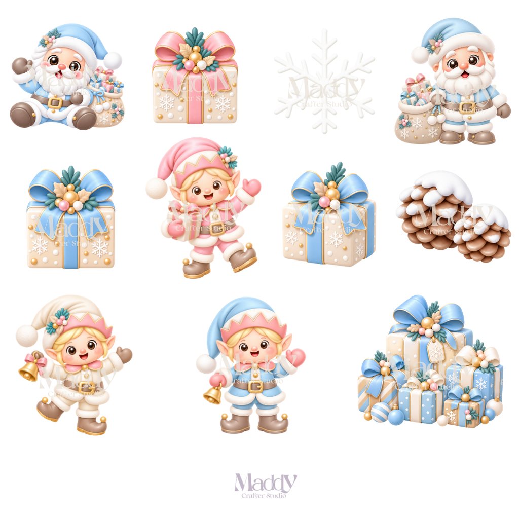 Kit Navideño Pastel – 44 Cliparts PNG + 12 Papeles Digitales