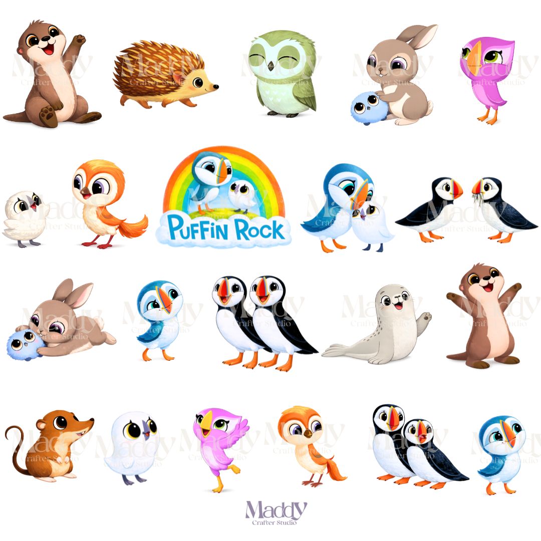 Puffin Rock Clipart Bundle | 40 PNG Transparent Background | Kids Party Instant Download