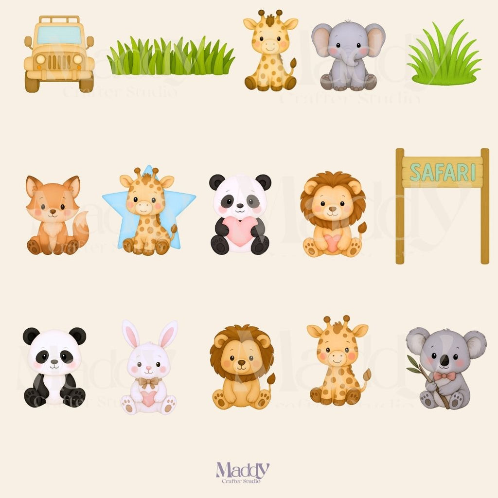 Safari Baby Clipart Bundle | 30 PNG Transparent Background | Jungle Animals Instant Download