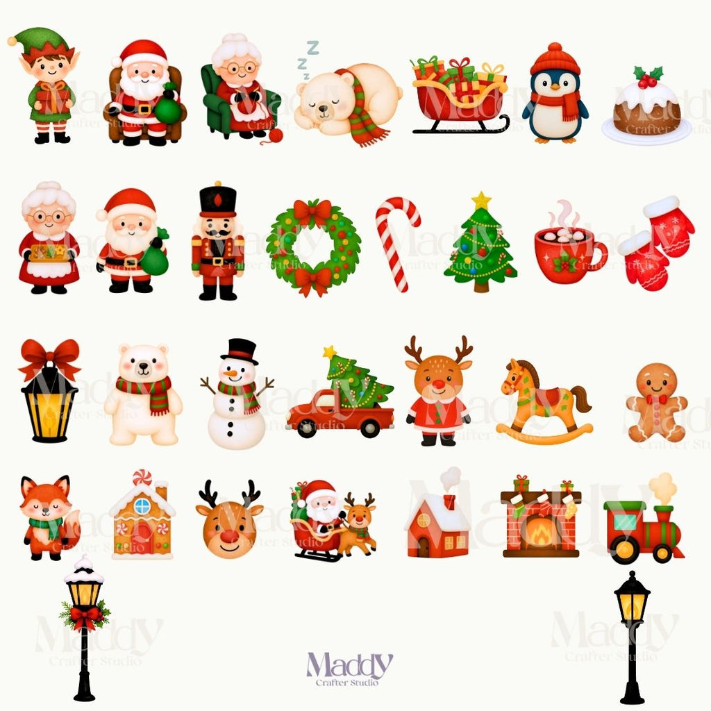 Christmas Clipart Bundle | 31 PNG 300 DPI Transparent | Santa Elves Holiday Instant Download
