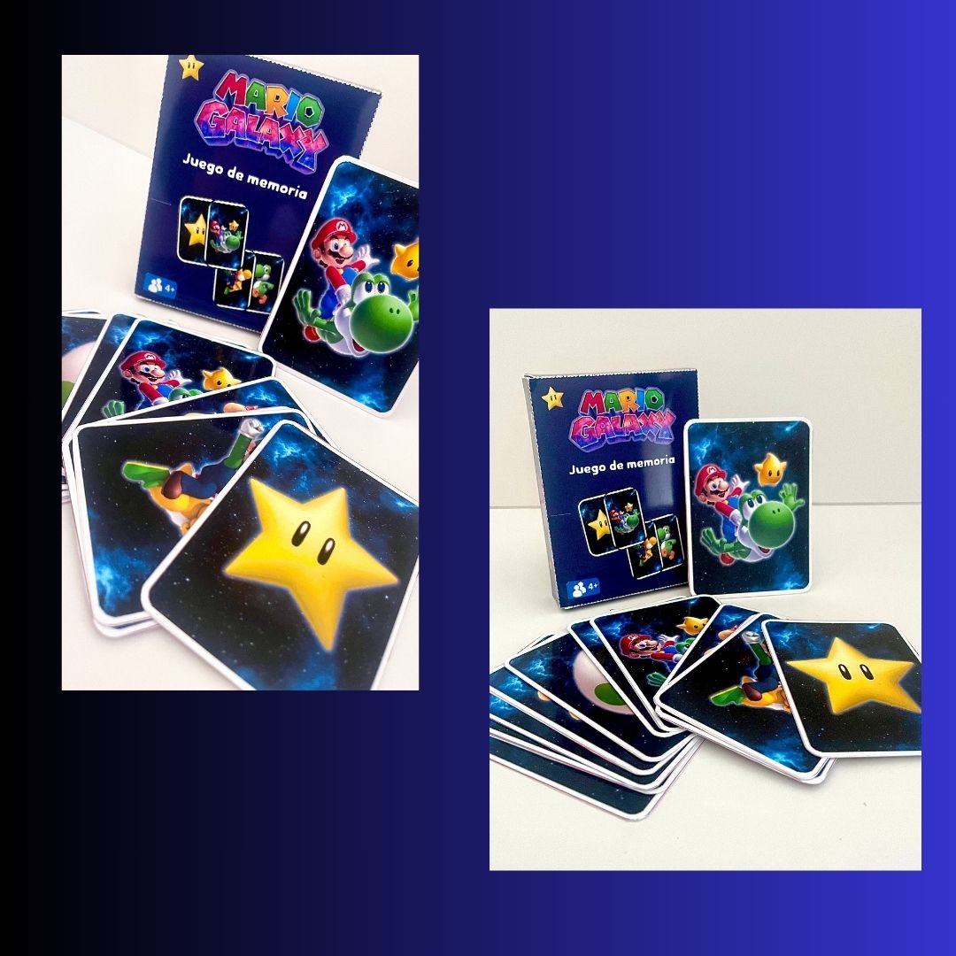 Juego de memoria Mario Galaxy editable en Canva
