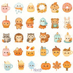 Kawaii Autumn Fall Clipart Bundle | 30 PNG Transparent Background | Cozy Season Instant Download