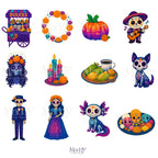 Day of the Dead Clipart Bundle | 25 PNG 300 DPI | Sugar Skulls Mexican Elements Instant Download
