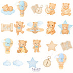 Baby Osito Viajero Clipart Bundle | 19 PNG + 11 Papeles Digitales | 300 DPI