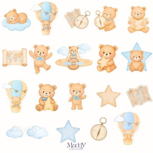Baby Osito Viajero Clipart Bundle | 19 PNG + 11 Papeles Digitales | 300 DPI