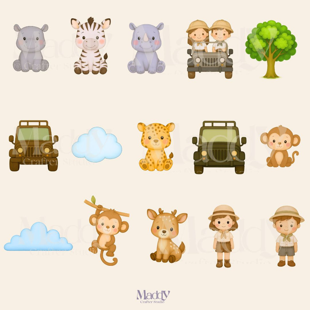 Safari Baby Clipart Bundle | 30 PNG Transparent Background | Jungle Animals Instant Download