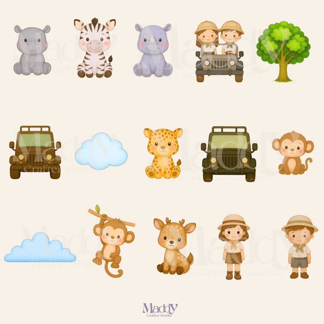 Safari Baby Clipart Bundle | 30 PNG Transparent Background | Jungle Animals Instant Download