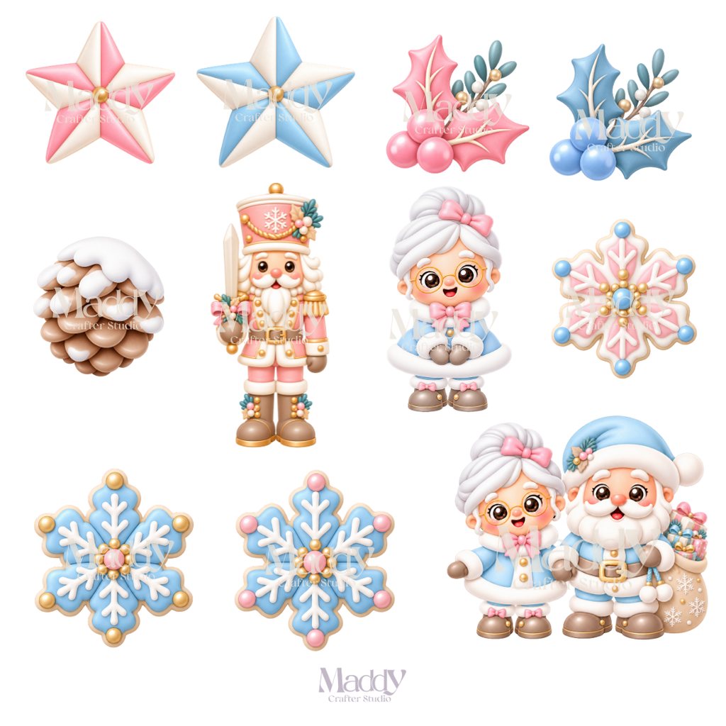 Kit Navideño Pastel – 44 Cliparts PNG + 12 Papeles Digitales