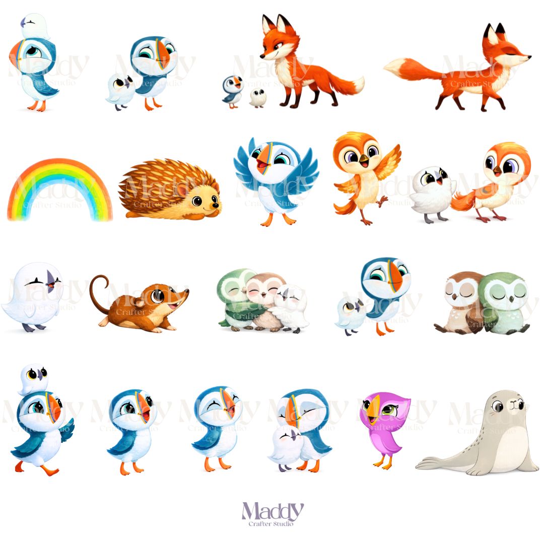 Puffin Rock Clipart Bundle | 40 PNG Transparent Background | Kids Party Instant Download