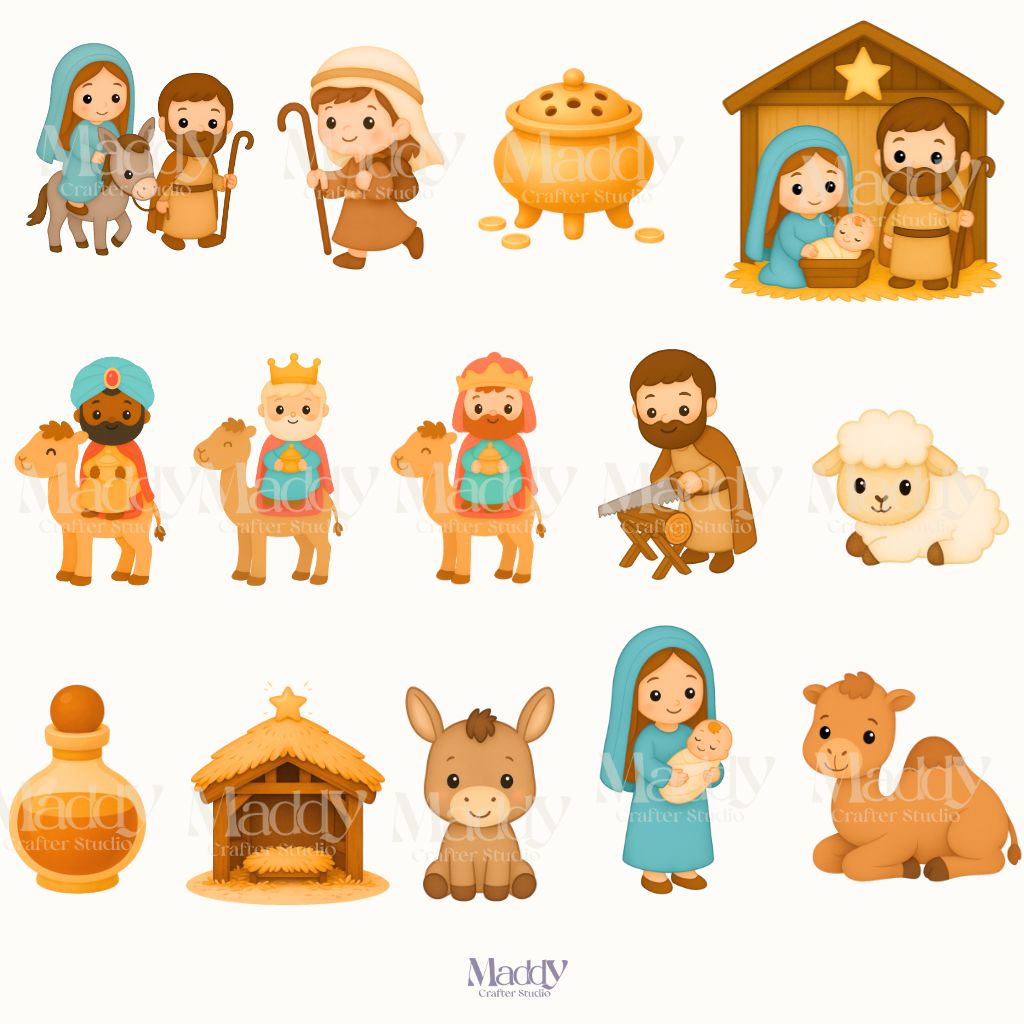 Nativity Scene Clipart Bundle | 29 PNG High Resolution | Christmas Instant Download