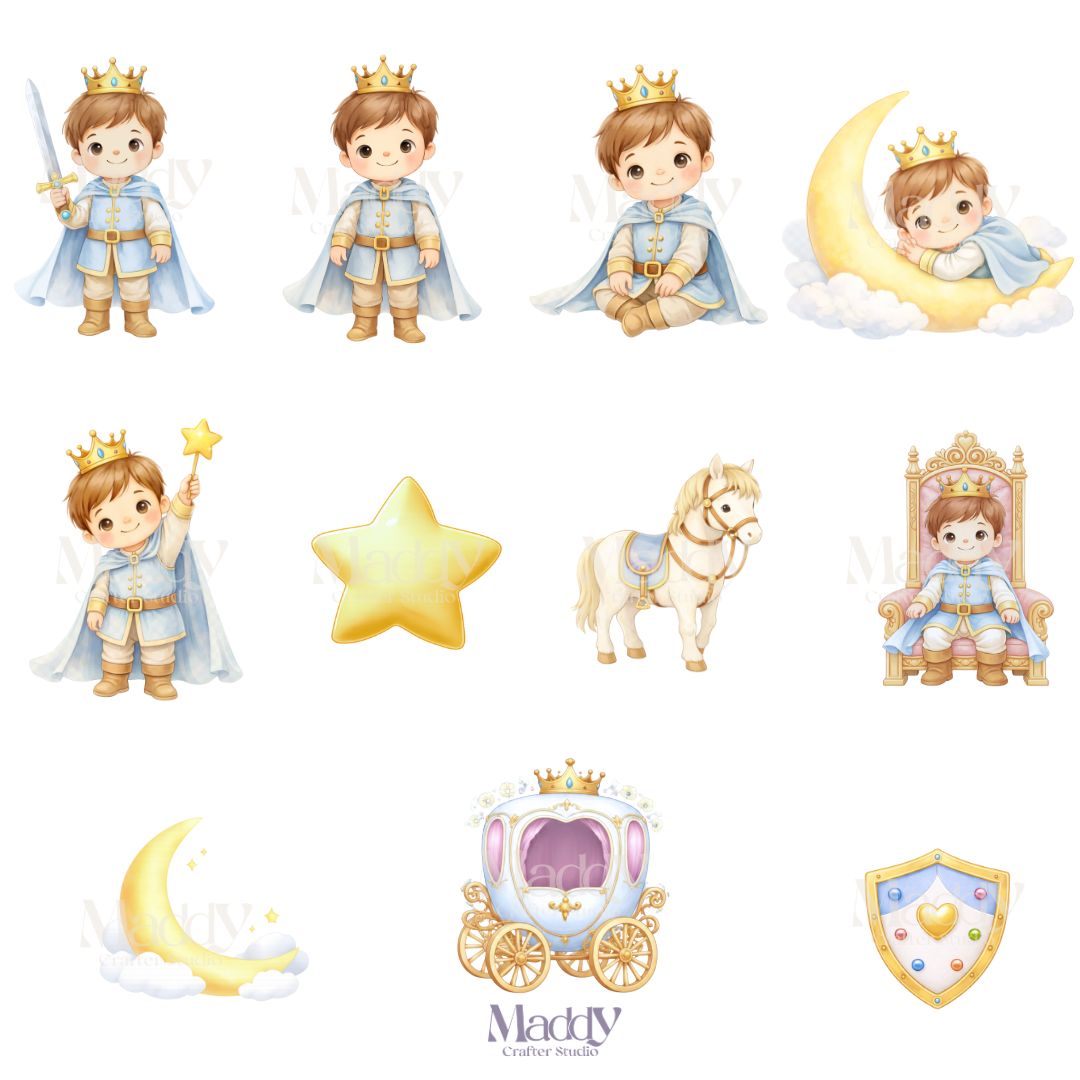 Baby Prince Clipart Bundle | 23 PNG de Alta Resolución | 300 DPI