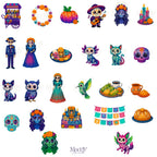 Bundle Día de Muertos Kawaii | 74 Cliparts PNG + 12 Papeles Digitales