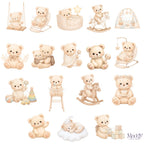 Baby Teddy Bear Clipart Bundle | 35 PNG 300 DPI Transparent | Kawaii Baby Shower Instant Download