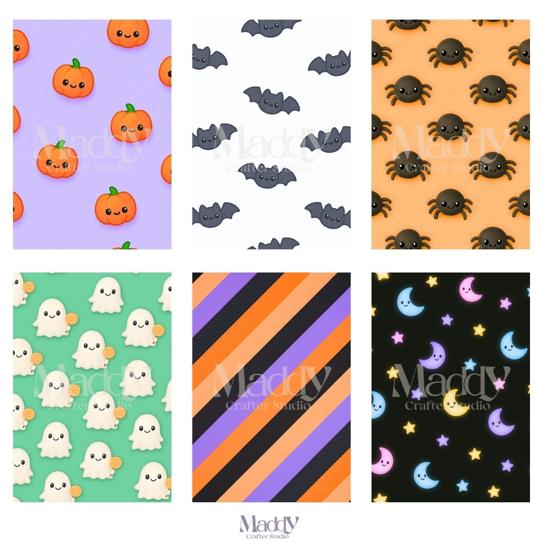 Kawaii Halloween Clipart Bundle | 20 PNG + 11 Digital Papers | Spooky Cute Instant Download