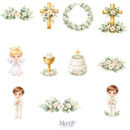 First Communion Boy Clipart Bundle | 23 PNG + 10 Digital Papers | Religious Catholic Instant Download