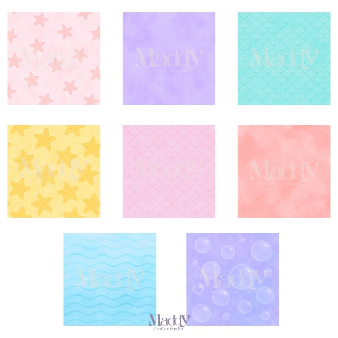 Little Mermaid Clipart Bundle | 28 PNG + 8 Digital Papers | Under the Sea Kawaii Instant Download
