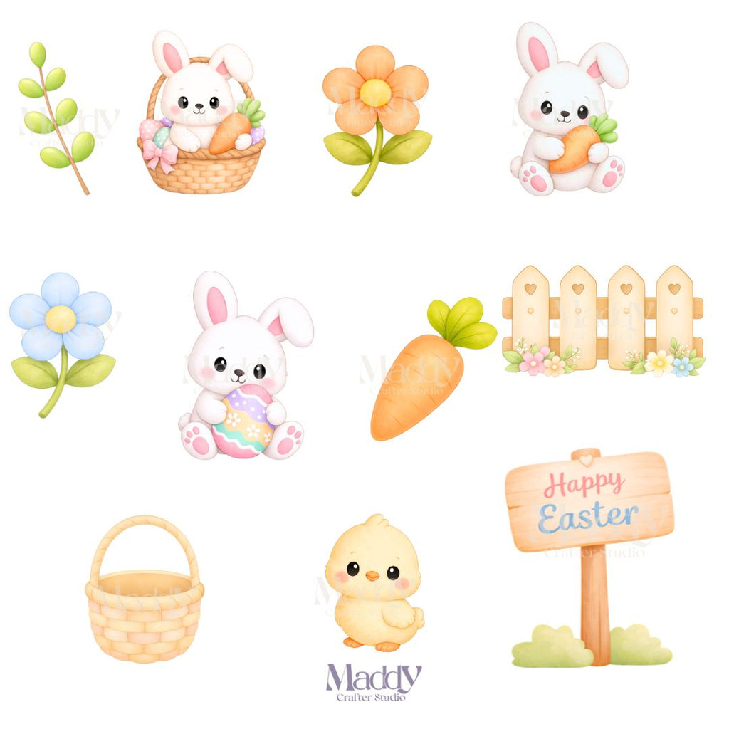 Easter Clipart Bundle | 31 PNG + 14 Digital Papers | Spring Pastel Easter Instant Download
