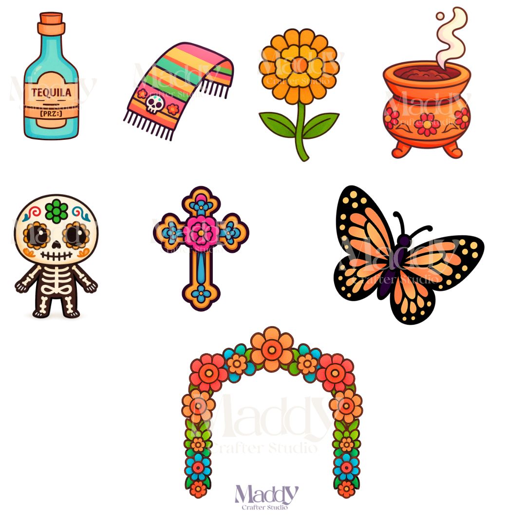 Cute Day of the Dead Clipart Bundle | 20 Kawaii PNG Transparent | Mexican Halloween Instant Download