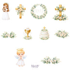 First Communion Girl Clipart Bundle | 22 PNG + 10 Digital Papers | Religious Catholic Instant Download