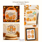 Kawaii Autumn Fall Clipart Bundle | 30 PNG Transparent Background | Cozy Season Instant Download