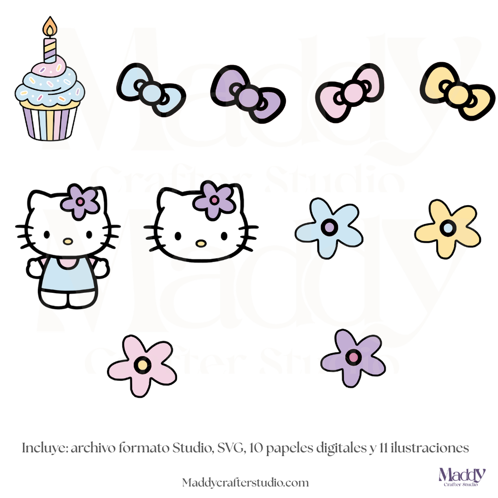 Cake Topper Escenario Editable | SVG + Silhouette Studio + 11 PNG + 10 Papeles Digitales