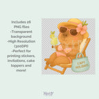Capybara Summer Clipart Bundle | 26 Pastel PNG Transparent | Cute Kawaii Instant Download