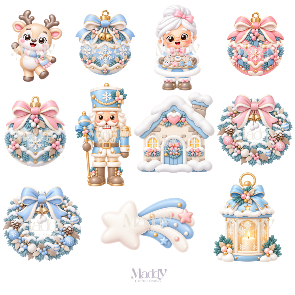 Kit Navideño Pastel – 44 Cliparts PNG + 12 Papeles Digitales