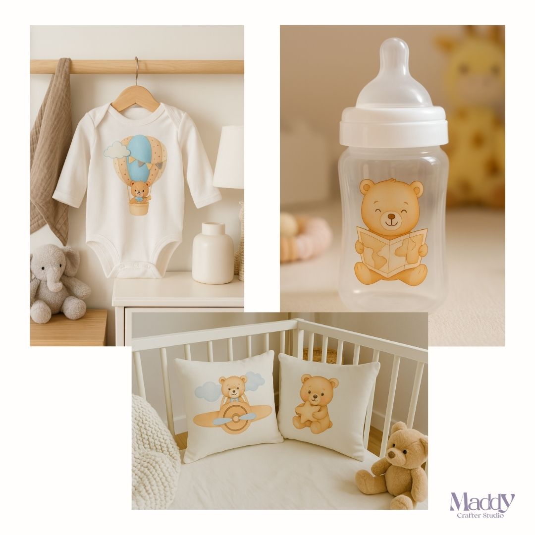 Baby Osito Viajero Clipart Bundle | 19 PNG + 11 Papeles Digitales | 300 DPI