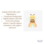 Baby Bee Clipart Bundle | 18 PNG + 7 Digital Papers | Instant Download, Transparent Background