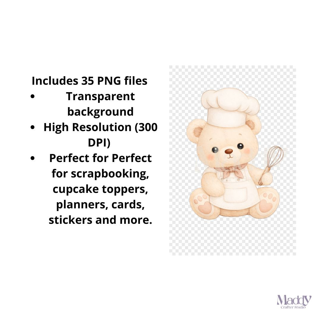Baby Teddy Bear Clipart Bundle | 35 PNG 300 DPI Transparent | Kawaii Baby Shower Instant Download