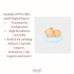 Baby Osito Viajero Clipart Bundle | 19 PNG + 11 Papeles Digitales | 300 DPI