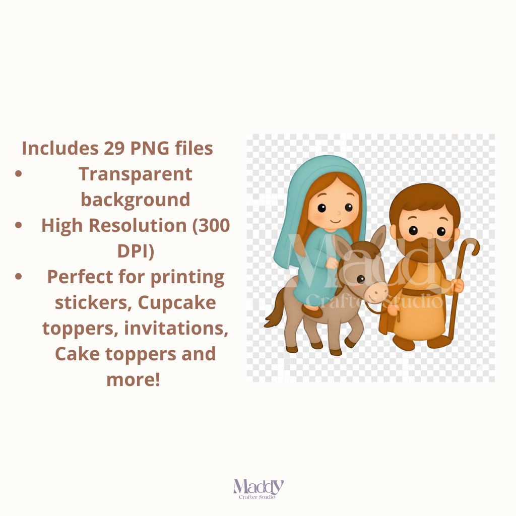 Nativity Scene Clipart Bundle | 29 PNG High Resolution | Christmas Instant Download