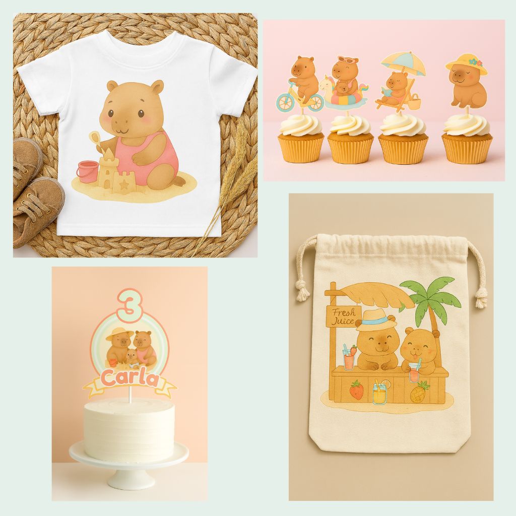 Capybara Summer Clipart Bundle | 26 Pastel PNG Transparent | Cute Kawaii Instant Download