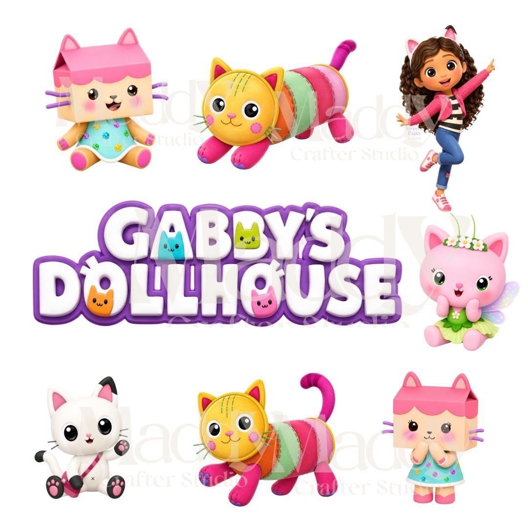 Gabby's Dollhouse Clipart Bundle | 41 PNG 300 DPI Transparent | Kids Party Topper Instant Download